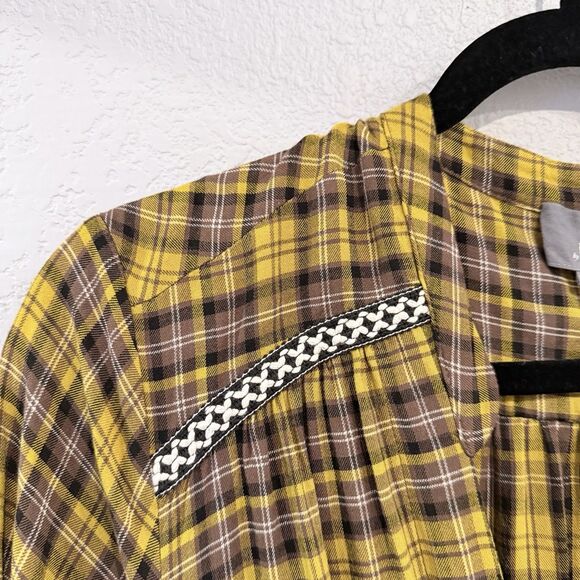 Anthropologie Dalton Wrap Maxi Dress Plaid Mustard Yellow Academia Fall Medium - Picture 6 of 16